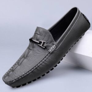 Cross-border new crocodile-pattern peas shoes large size lazy driving shoes British casual shoes genuine leather cowhide men’s shoes