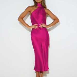 Amazon 2023 Summer Women’s Fashion Satin Design Slit Dress Sexy Backless French Evening Dress