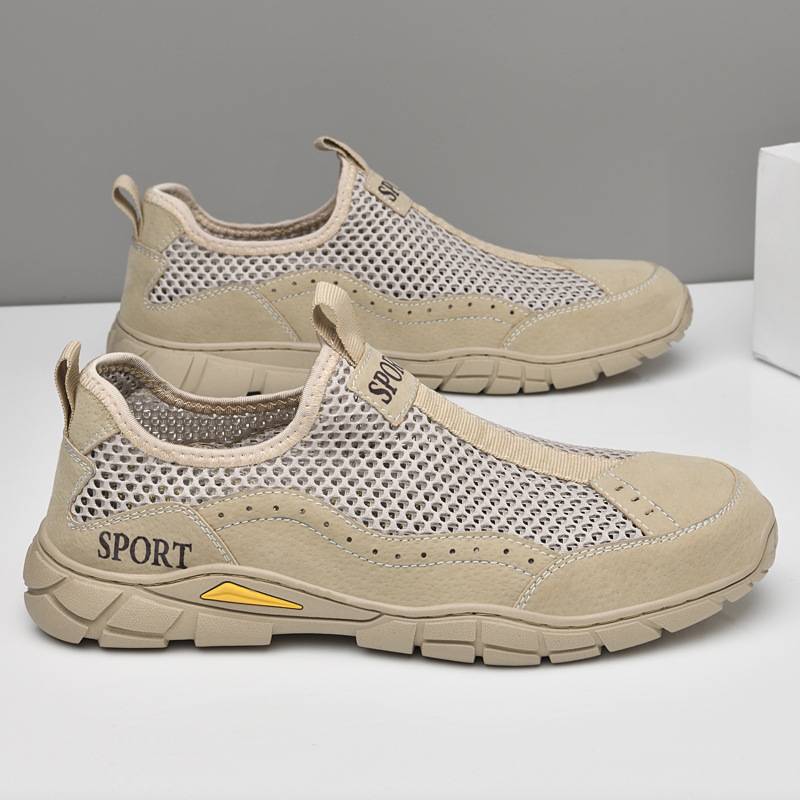 2023 Summer Cross-border Men's Casual Sports Shoes Large Size Leather Mesh Shoes Hollow Breathable Outdoor Casual Shoes