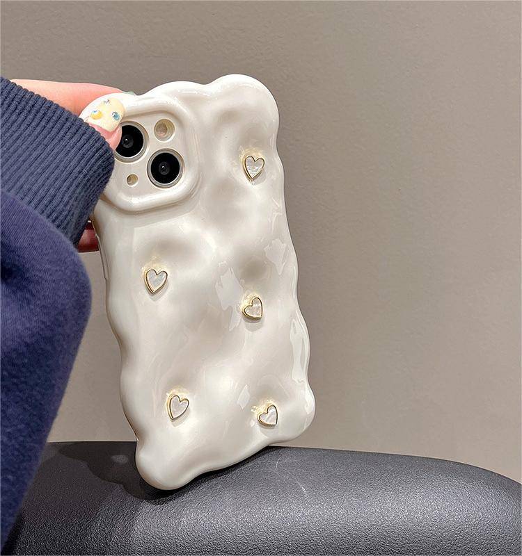 Pearl white three-dimensional love for iPhone 14promax13 12 11 phone case niche girls