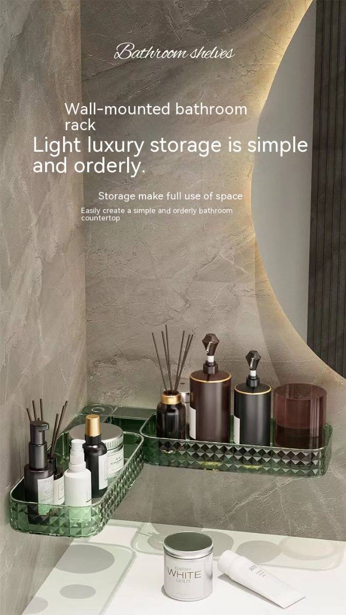Light Luxury Bathroom Kitchen Toilet Cosmetic Swivel Shelf No Hole Wall Mounted Drainage Corner Shelf