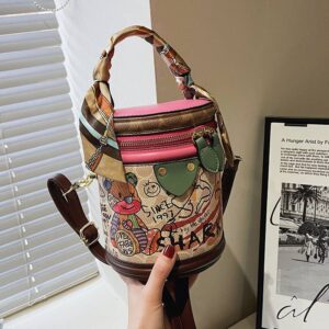A generation of graffiti bucket bag women 2022 new fashion niche cylinder bag portable single shoulder Messenger women’s bag