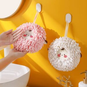 Cute Cartoon Sheep Chenille Handball Wipe Hanging Towel Kitchen Thickened Water Absorption Quick Drying Toilet Decoration