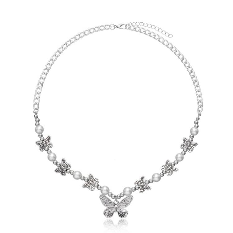 Vintage butterfly pendant necklace clavicle chain