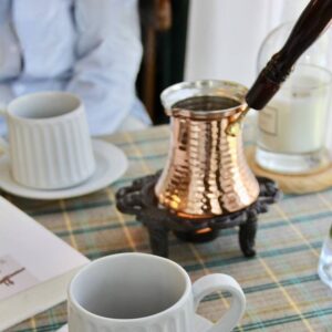 Turkish handmade thickened copper coffee pot hot milk boiling tea pot wooden handle heatproof hand brew pot