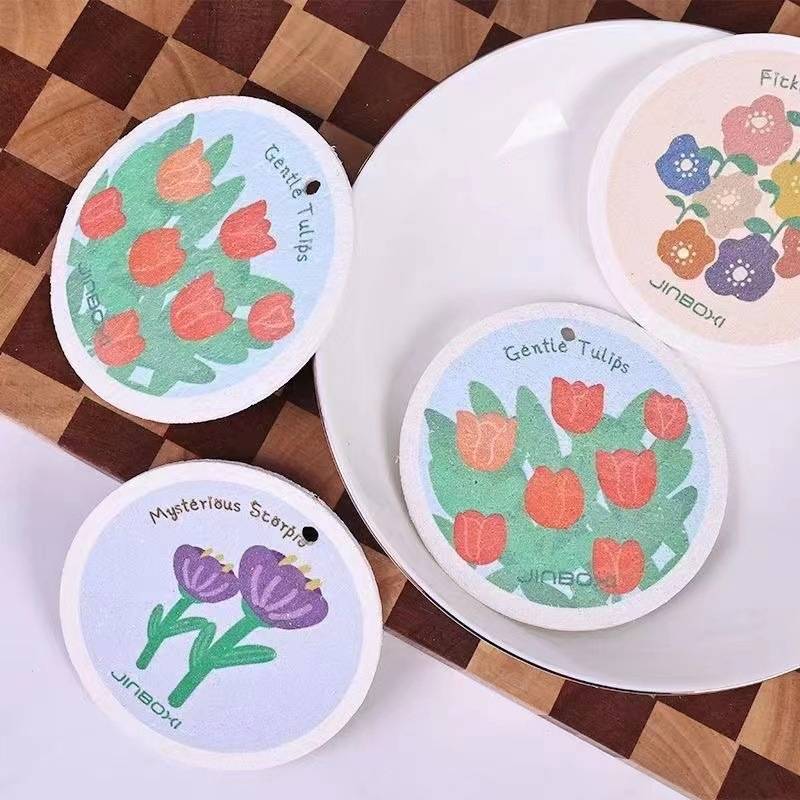 Compressed Wood Pulp Sponge Dish Washing Kitchen Scrubber, 5 Pack Reusable Dish Washing Cleaning Sponges Double-Sided