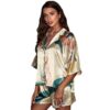 Ice silk pajamas female European and American style fashion casual short-sleeved shorts two-piece thin suit loose cardigan home service