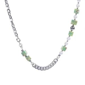 Green beaded titanium steel necklace collarbone chain