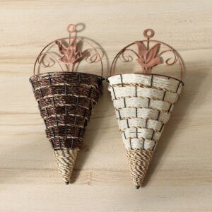 Simulation vase flower basket triangle wall hanging iron rattan wall hanging flower ware indoor decoration hanging basket floral triangle basket