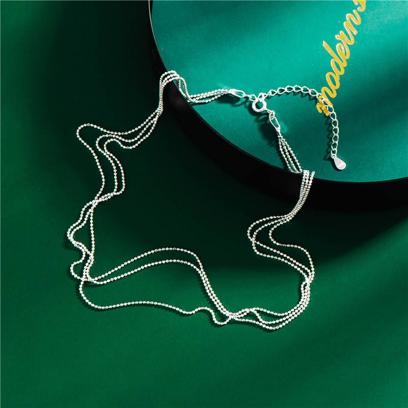 S925 sterling silver three layer sparkling bead necklace for women