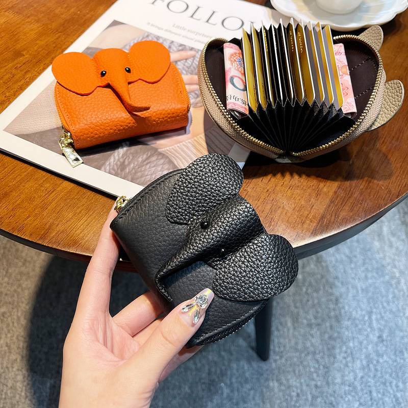 Andong Leather Lichi Grain Coin Purse for Women Genuine Cow Leather Cute Elephant Short Wallet Small Simple Card Bag 6288 1 buyer