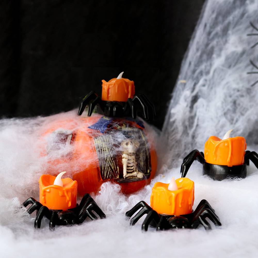 Halloween pumpkin lamp atmosphere layout decoration props LED electronic candle light glowing spider night light decoration