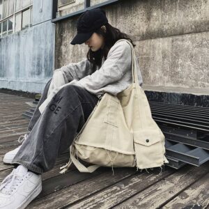 Ragged Vintage Hip Hop Messenger Bag Irregular Canvas Bag Women’s Tote Bag