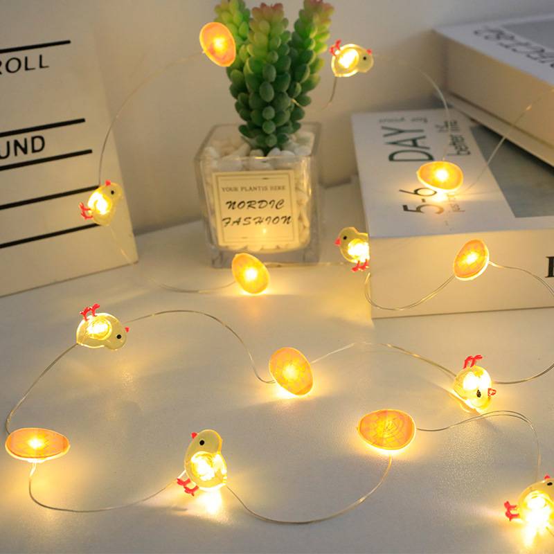 Cross-border New LED Copper Wire Modeling Lamp Easter Egg Carrot Rabbit Chick Luminous Decorative Light String