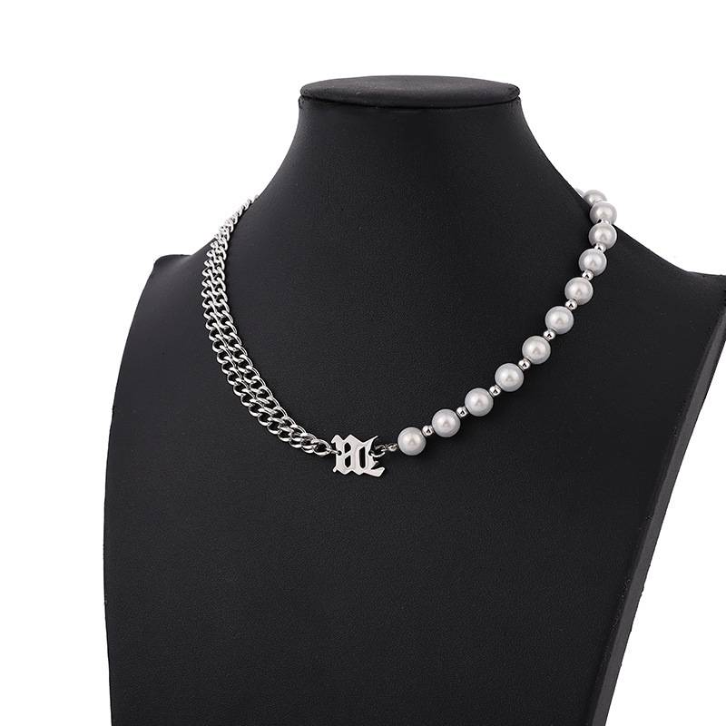 Reflective pearl titanium steel necklace