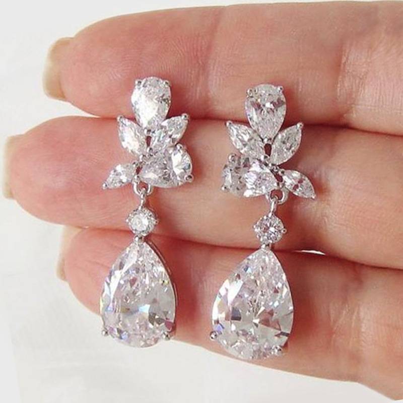 Wedding Jewelry, Sweet Pear-shaped Drop Zircon Earrings, Wedding Dinner Bridal Earrings