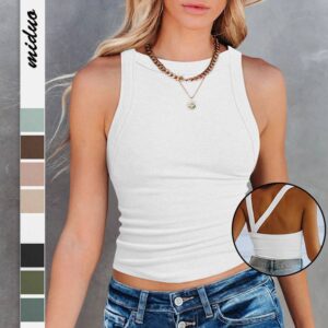 Zacavia Ladies Blouse Solid Color Printed Crew Neck Tank Top Fashion Casual Ladies T Shirt Sleeveless Women Shirt