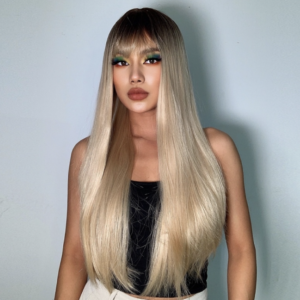 Qi Liu Hai Gradient Long Straight Hair Chemical Fiber High Temperature Silk Wig