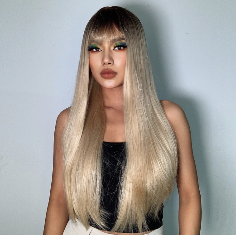 Qi Liu Hai Gradient Long Straight Hair Chemical Fiber High Temperature Silk Wig