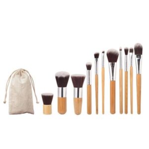 11 carbon bamboo handle makeup brushes with bag