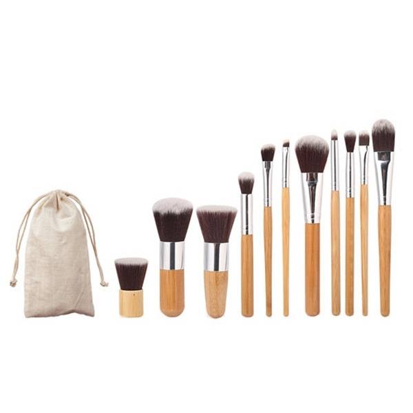 11 carbon bamboo handle makeup brushes with bag