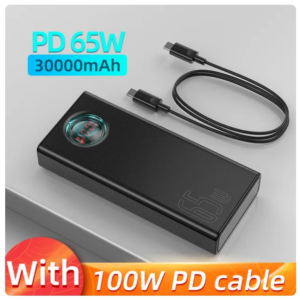 Baseus 65W Power Bank 30000mAh PD Quick Charge FCP SCP Powerbank Portable External Charger For Smartphone Laptop Tablet