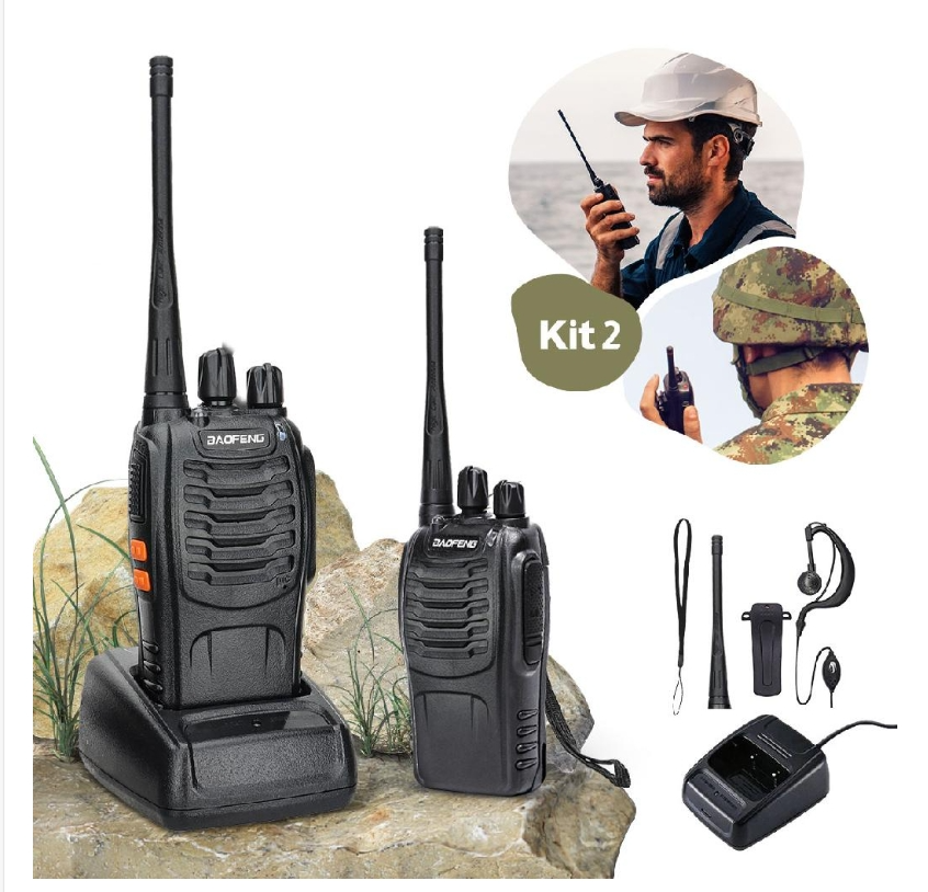 Kit 2 Rádio comunicador baofeng walk talk 888s 16ch 12km ht