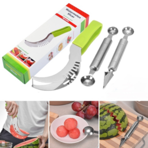 Three-in-one creative kitchen gadgets fruit watermelon cut + carving knife + double-headed fruit digging knife three-piece set
