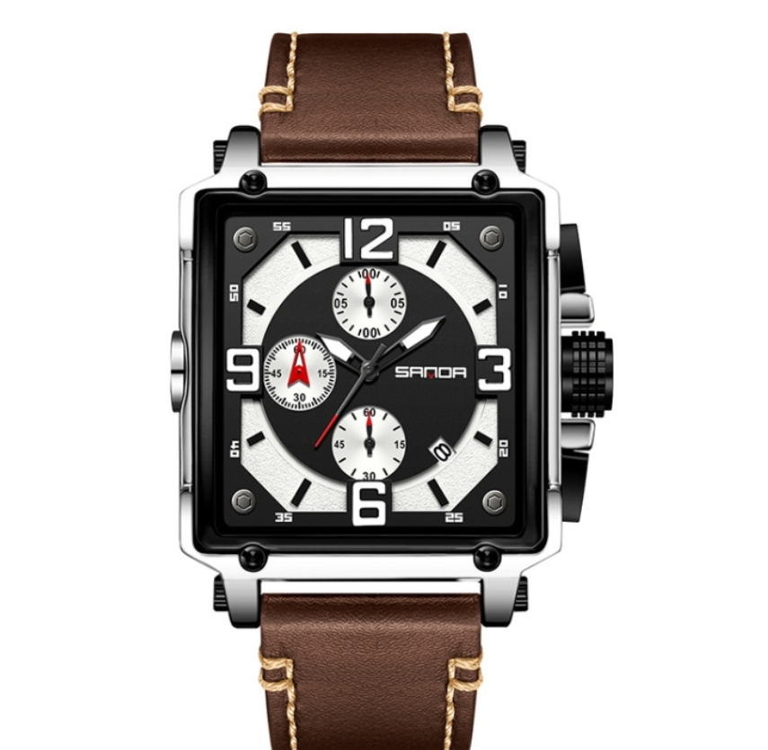 Sanda 5304 Quartz Men's Watch Three Eyes Six Hands Simple with Calendar Waterproof Watch