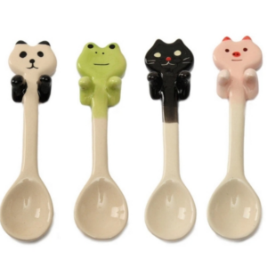 4 PCS Cartoon Tableware Ceramic Coffee Cup Hanging Spoon