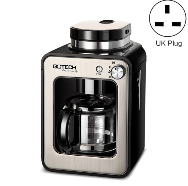 GOTECH Household Small Coffee Machine Automatic Grinding Integrated Commercial Freshly Ground Drip Coffee Pot, Style:UK Plug