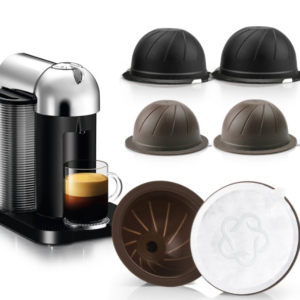 ICafilas Coffee Capsule Shell For Nespresso Vertuo Plus ENV 135/Vertuo ENV 150/BNV450WHT1BUC1, Color: Black+Brown+100 Aluminum Foil