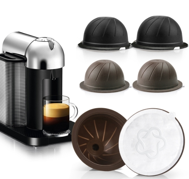 ICafilas Coffee Capsule Shell For Nespresso Vertuo Plus ENV 135/Vertuo ENV 150/BNV450WHT1BUC1, Color: Black+Brown+100 Aluminum Foil
