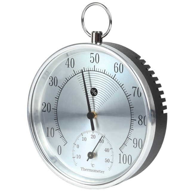 Mini Round Clock-shaped Indoor Outdoor Hygrometer Humidity Thermometer Temperature Meter with Hanging Ring