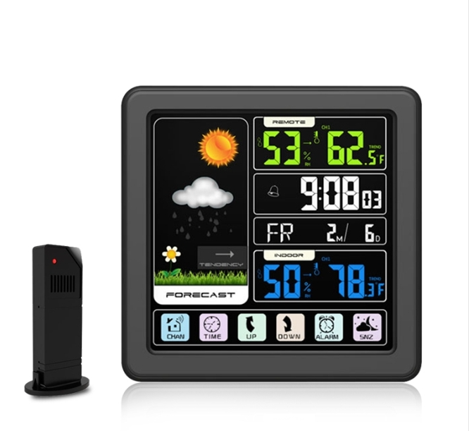 TS-3310 Wireless Weather Clock Multifunctional Color Screen Clock Creative Home Touch Screen Thermometer