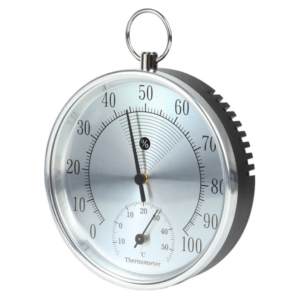 Mini Round Clock-shaped Indoor Outdoor Hygrometer Humidity Thermometer Temperature Meter with Hanging Ring(Silver)