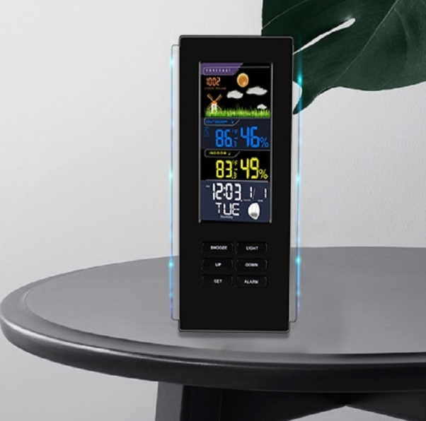 Wireless Colorful Screen Indoor And Outdoor Temperature Humidity Meter Barometer Smart Digital Electronic Clock With Backlight(TS-74-B-US)