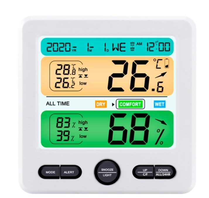 Indoor Color Digital Display Thermometer & Hygrometer Household Large-Screen Electronic Clock