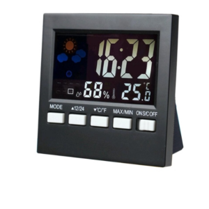 HTC-1 Household Thermometer And Hygrometer Color Screen Weather Station Thermometer Electronic Clock Alarm(Black)