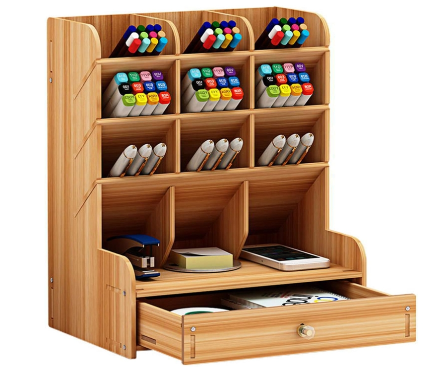 Dounan Organizador De Mesa De Madeira,Organizador De Mesa De Madeira, Caixa De Armazenamento De Porta-Canetas Multifuncional Organizador De Armazename