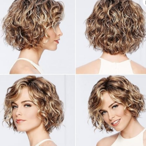 SANGHAI Peruca sintética feminina, curto, encaracolado, destaques, cabelo ondulado, charmoso, elegante, peruca de cabelo