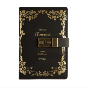 B6 Vintage Handbook with Lock Password Book Faux Leather Notebook (Color: Black)