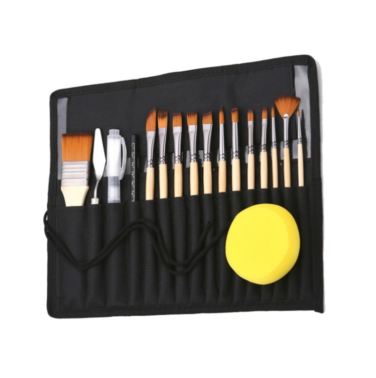 ZHU TING 18pcs /Set Two Color Nylon Bristle Paintbrush Set Painting Watercolor Brushes With Cloth Bag(Black Rod)