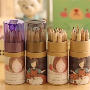 12 pcs sold in one kraft paper box floating girl multicolor pencils 12 colors rollers cap pencils color pencils drawing pencils coloring pencils color