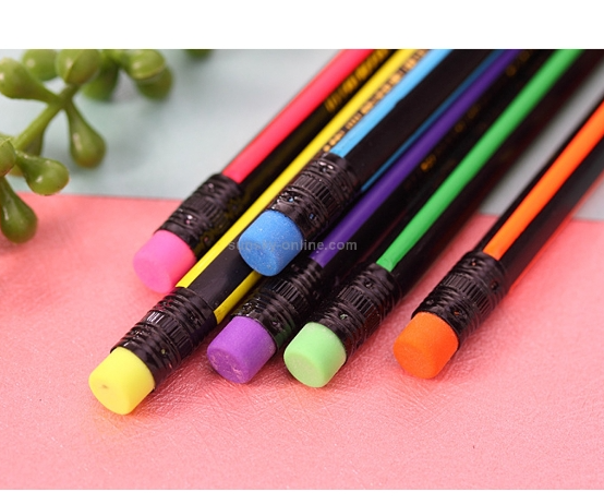 Colorful Striped Triangle Bar Pencil with Eraser Color Random Shipment