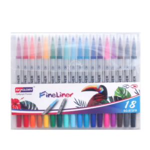 Skyglory Children Drawing Double-Headed Hook Line Pen Art Soft-Headed Watercolor Pen (18 Color Silver Pole)
