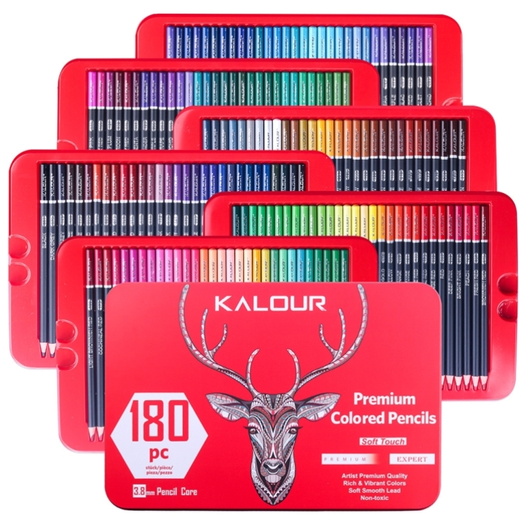 KALOUR 180 Colors Color Lead Set Painted Pencils Art Painting Supplies(Iron Box)