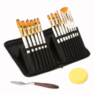 15 PCS/Set Oil Painting Pen Set + Tarpaulin Bag With Spatula Sponge(Pearl White Rod)