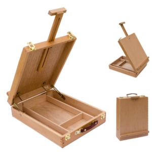 Round Corner Portable Oil Painting Case Multi-Purpose Painting Easel (Original Wooden Color)