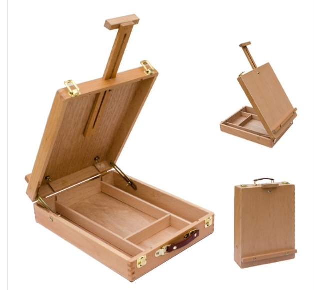 Round Corner Portable Oil Painting Case Multi-Purpose Painting Easel (Original Wooden Color)